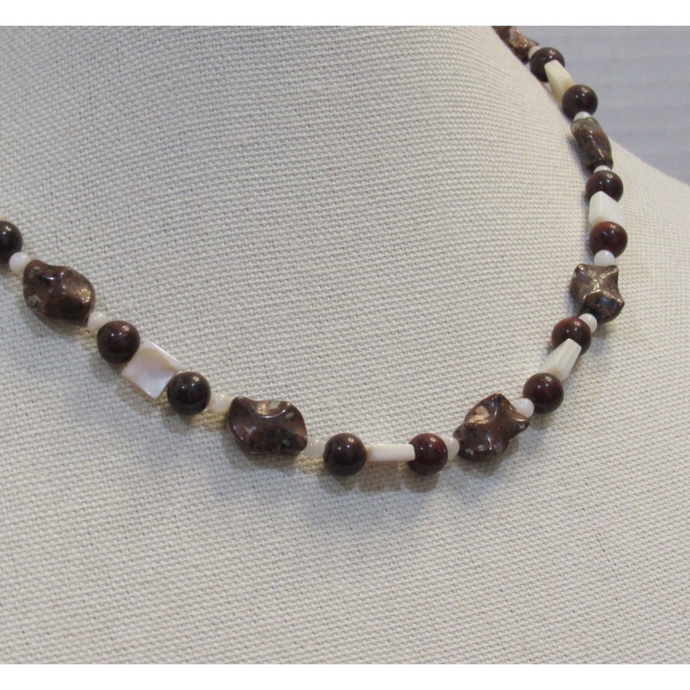 Natural Beaded Stone Necklace Southwest Boho Fairy Neutral Earthy Artsy Hiker